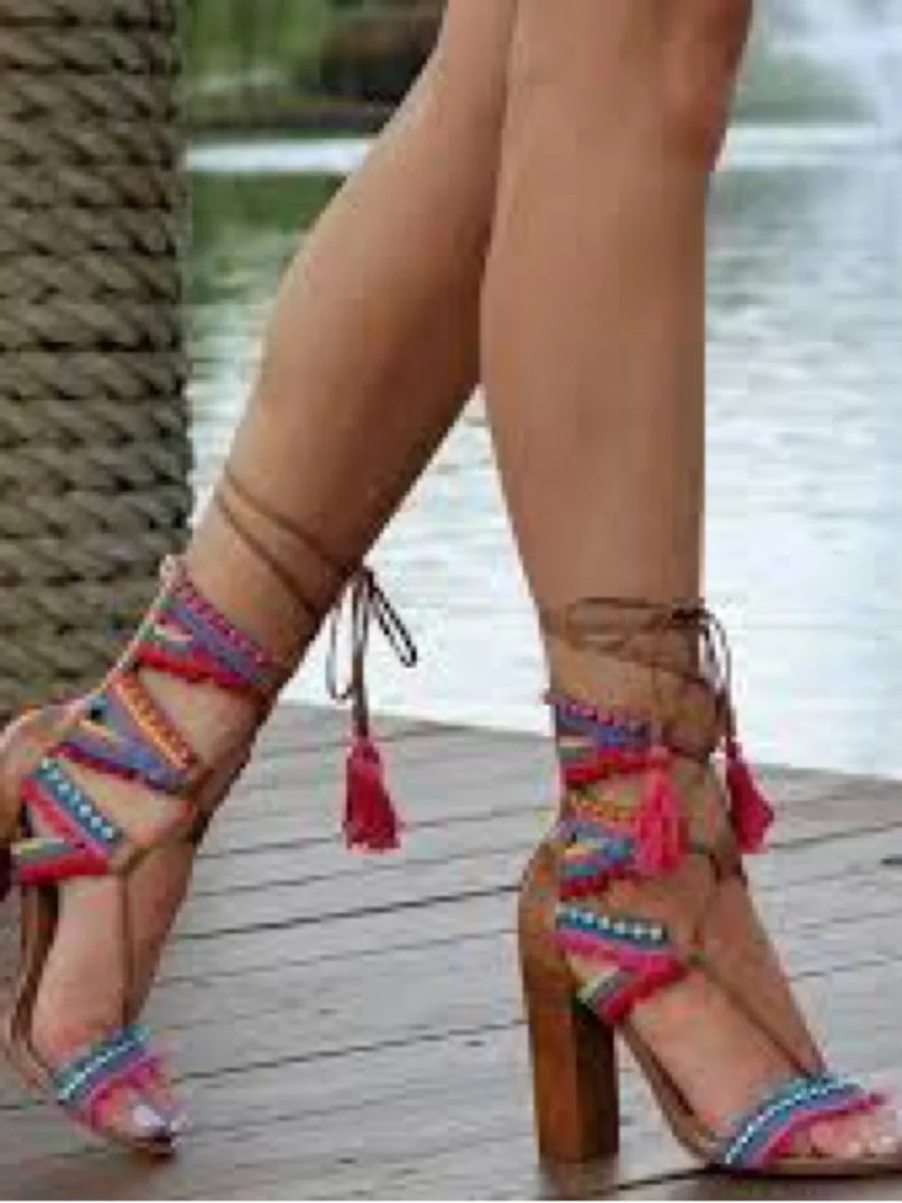 Schutz Calla Block Heeled Leather Sandals Lace-Up Multi-Color women 8.5